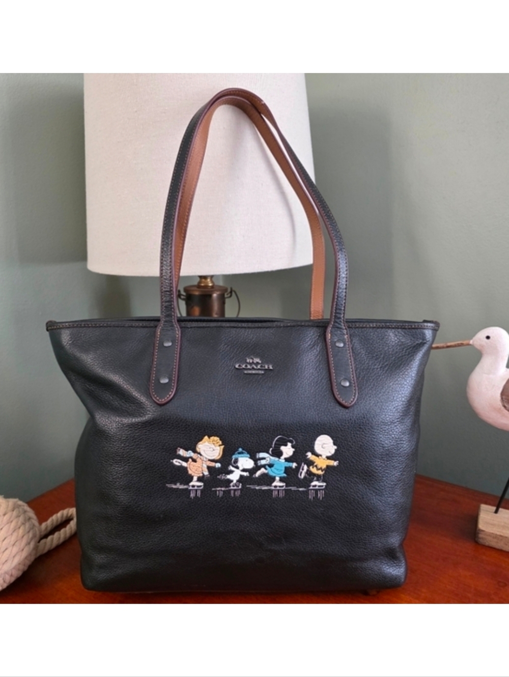 Coach 18904 Peanuts Snoopy Limited Edition City Tote Black Leather Bag
